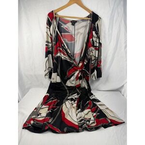 Lane Bryant Red Black Abstract Print Wrap Dress Plus Size 22/24 Stretch Jersey